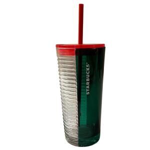 Starbucks 2021Tri Color Green Clear Red Glass Holiday 18oz Cold Tumbler Cup